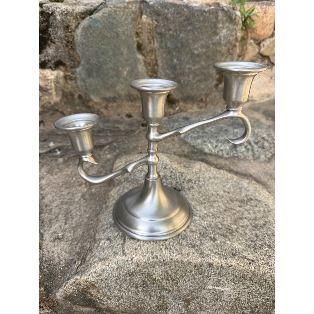 Preisner Pewter 3 Arm Candelabra Model 2423 Silver Tone Candle Holder 6.25in